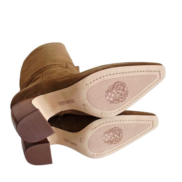 Vince Camuto Brown Tall Suede Leather Heeled Boots Pointy Toe Wide Calf Size 8.5 - Picture 6 of 10